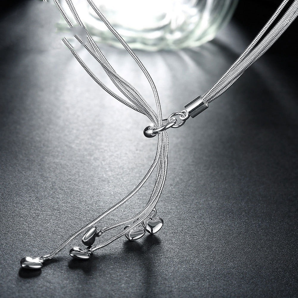 Silver Plated Five Heart Necklace - Kaldas Online Shopping
