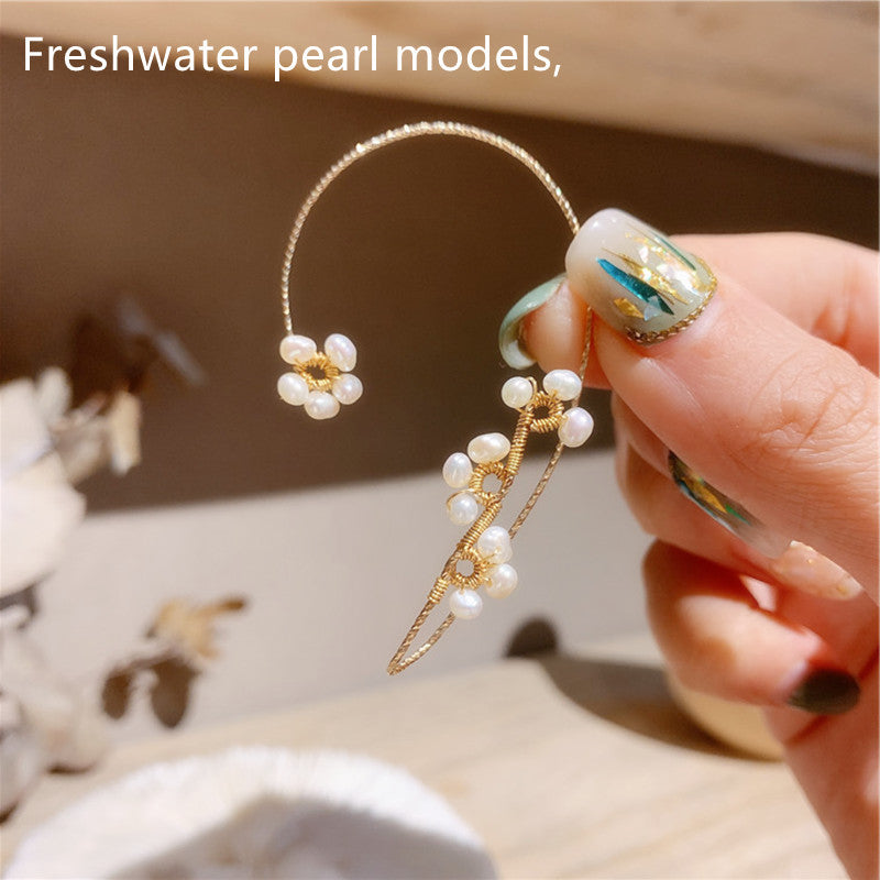 Flower Design Hand-woven Pearl Earrings - Kaldas Online Shopping