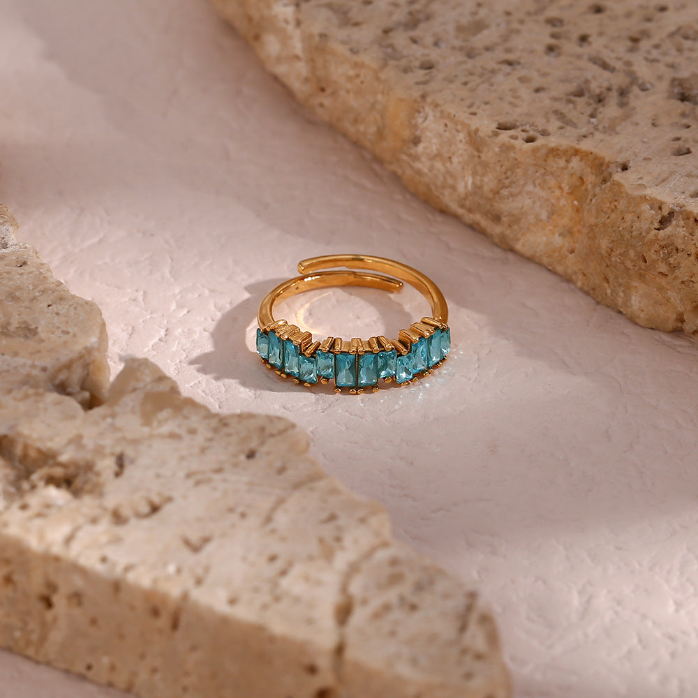 Stainless Steel Rectangular Zircon Ring - Kaldas Online Shopping