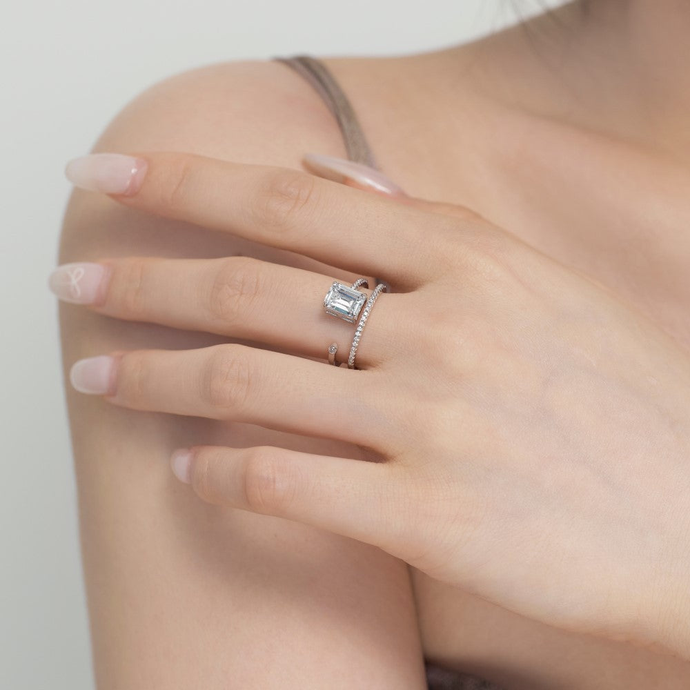 S925 Silver Small Zircon Layered Ring
