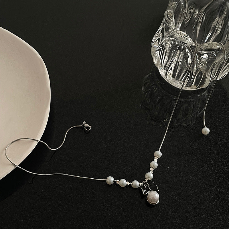 Alloy Bow Pearl Necklace