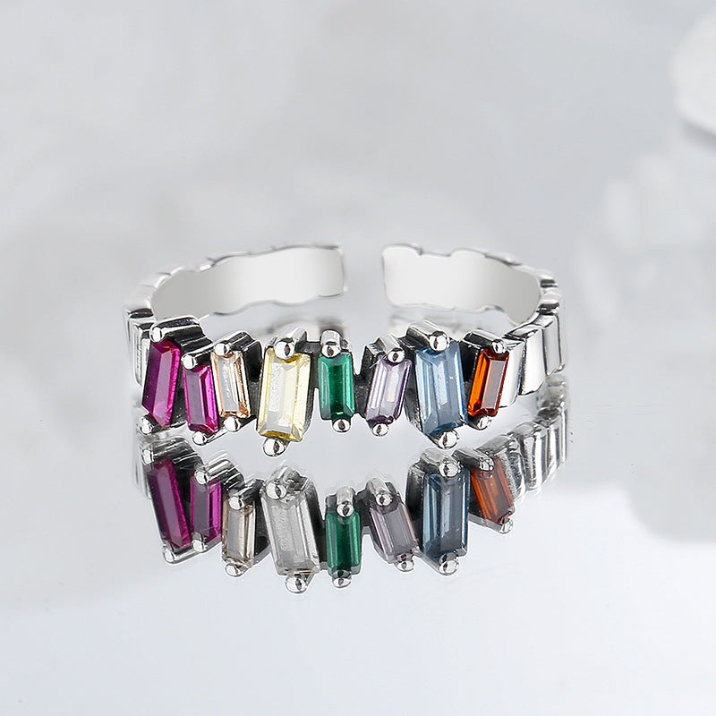 S925 Silver Colorful Zircon Ring