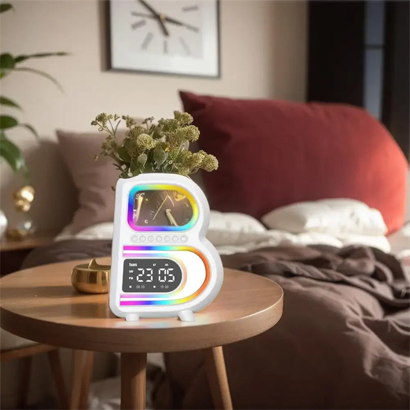 B-Shaped Bluetooth Speaker with Wireless Charger and Rhythm Lighting