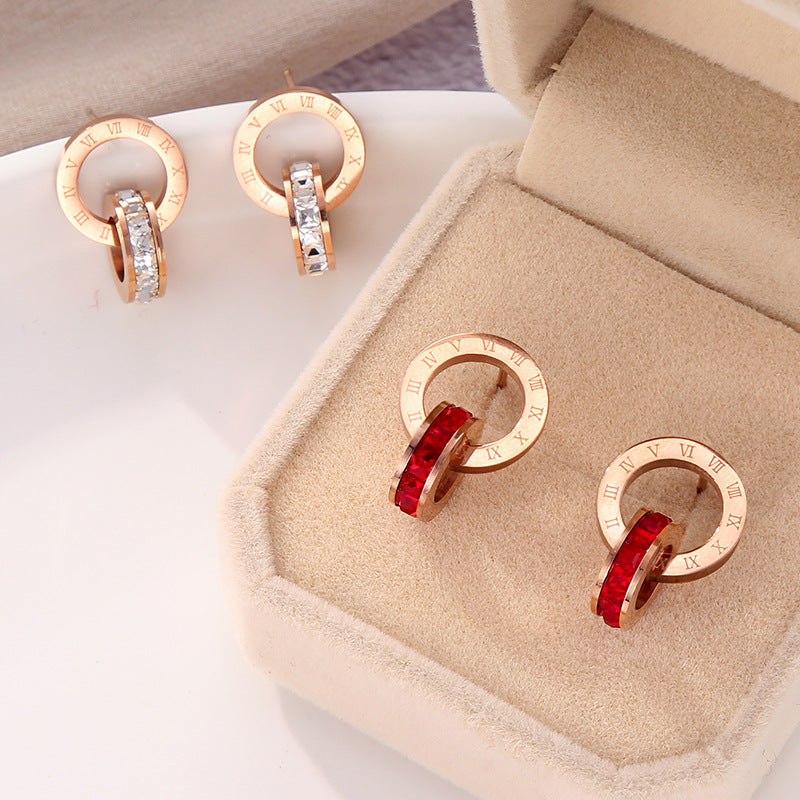 Titanium Double Ring Diamonds Earrings