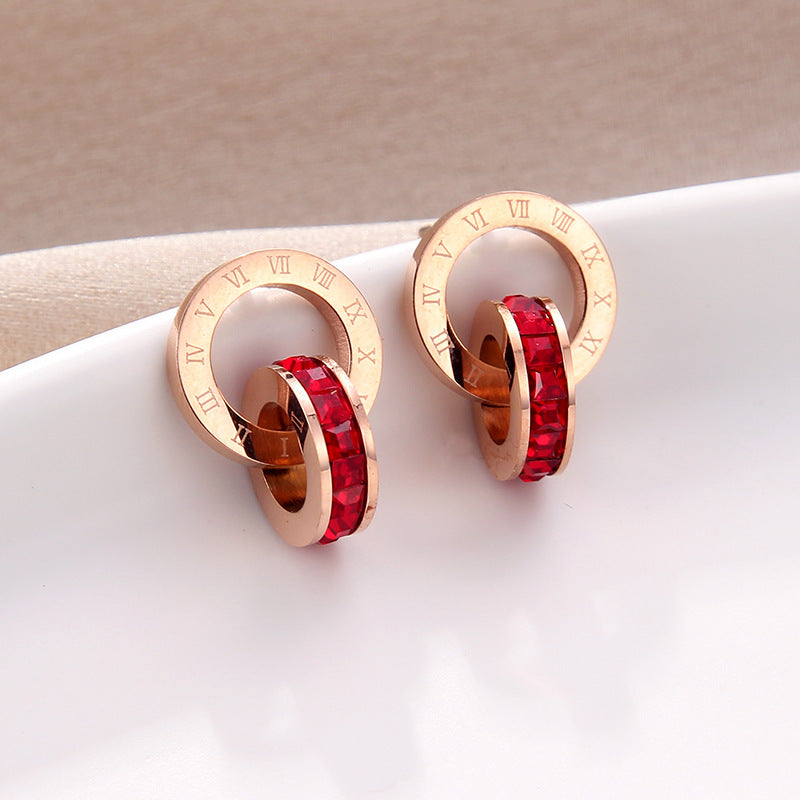 Titanium Double Ring Diamonds Earrings