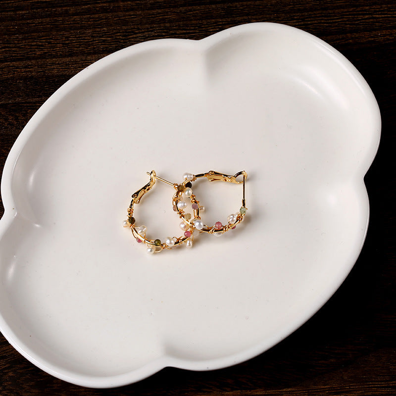 Pearl Winding Small Circle Earrings - Kaldas Online Shopping