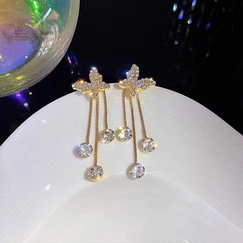 Shiny Butterfly Rhinestone Earrings