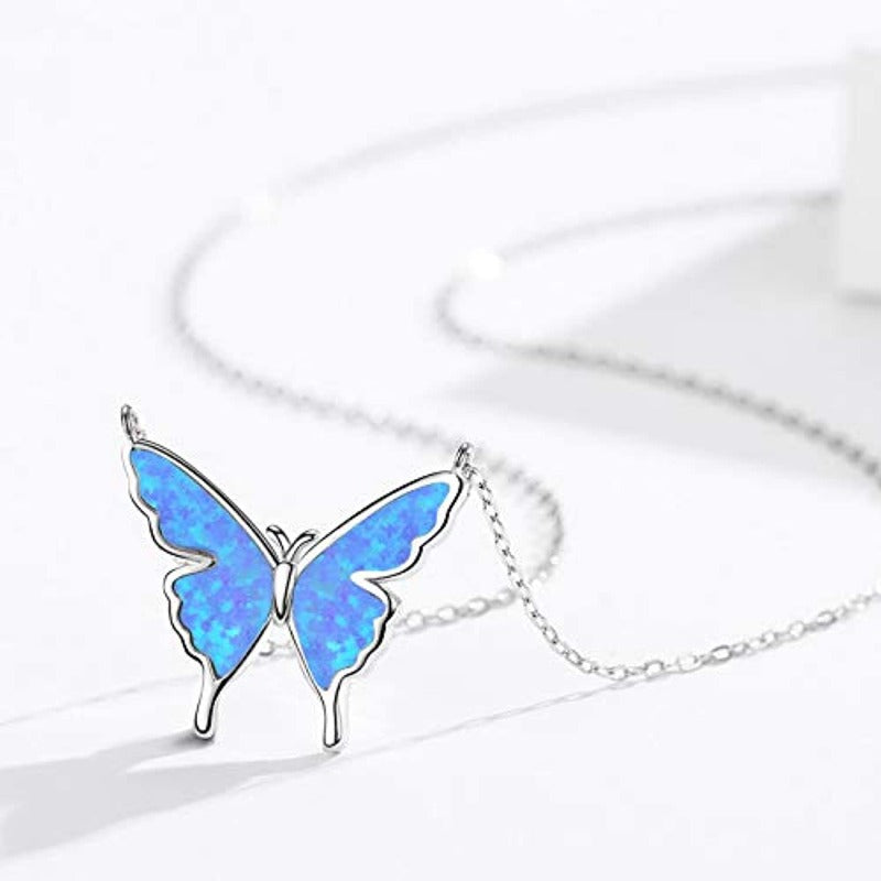 925 Sterling Silver Opal Butterfly Necklace - Kaldas Online Shopping