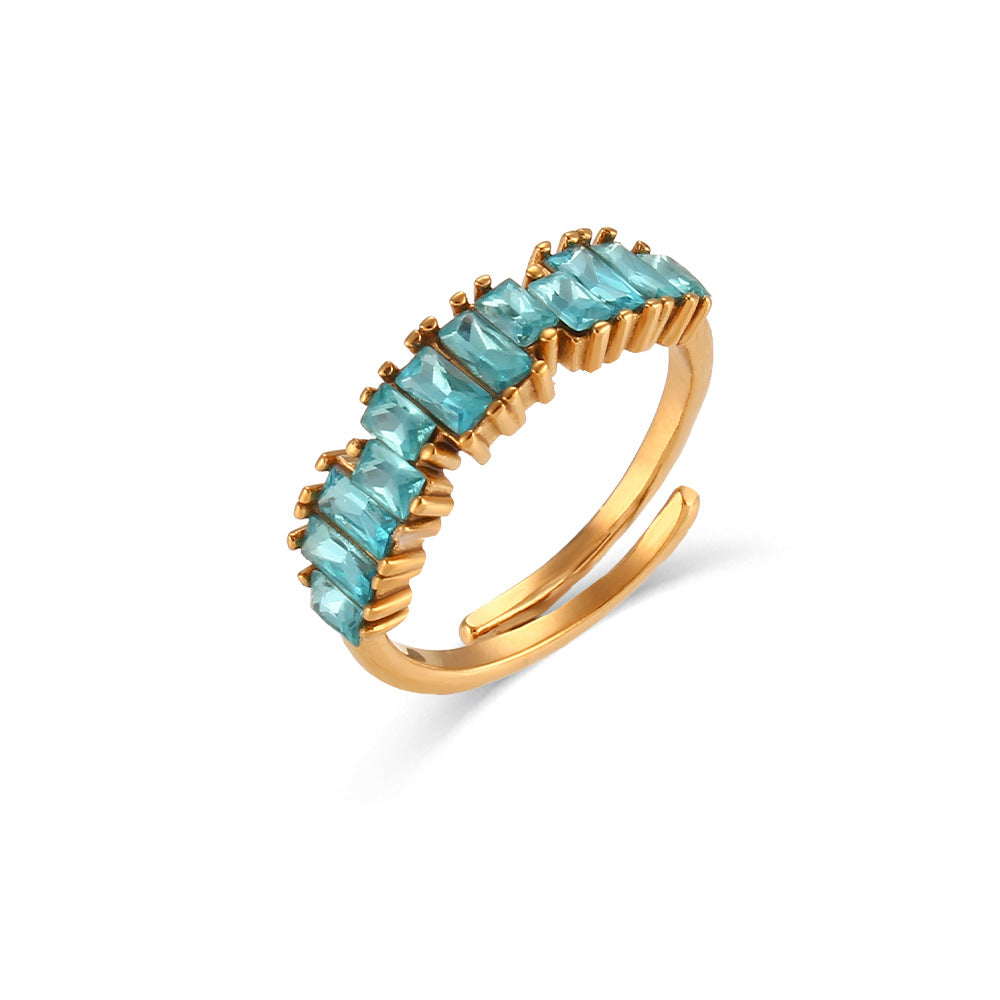 Stainless Steel Rectangular Zircon Ring - Kaldas Online Shopping
