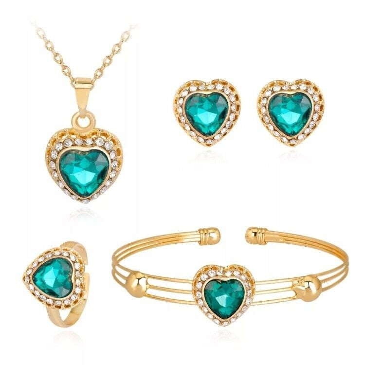 Peach Heart Rhinestone Jewelry Set