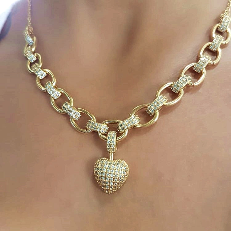 Micro Inlaid Heart-Shaped Necklace - Bracelet Set - Kaldas Online Shopping