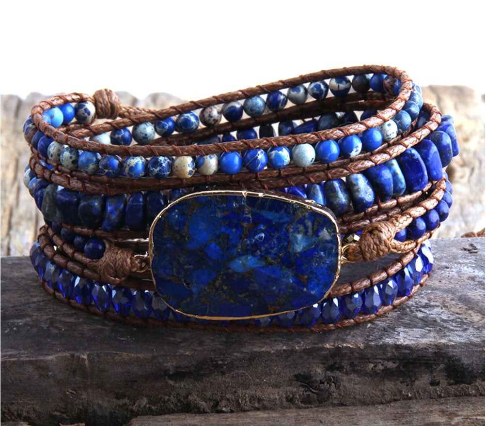 Vintage Natural Cut Stone Leather Bracelet