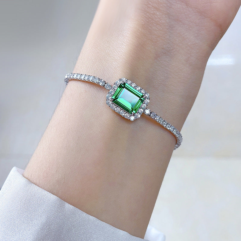 S925 Sterling Silver Synthetic Emerald Bracelet