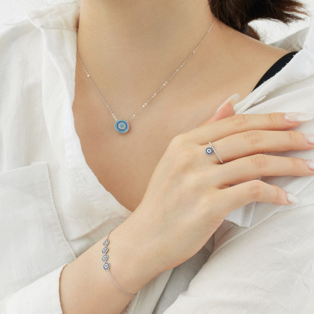 S925 Silver Blue and White Zircon Round Bracelet
