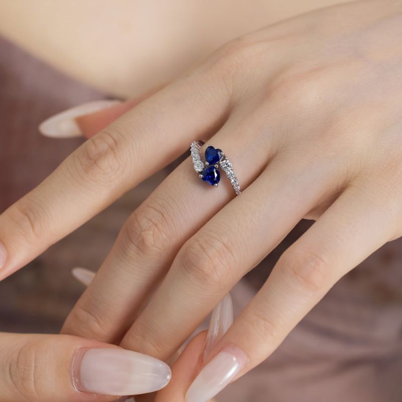 S925 Sterling Silver Blue Heart-Shaped Zircon Ring - Kaldas Online Shopping