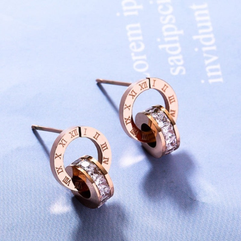 Titanium Steel Roman Numeral Earrings-Bracelet-Necklace set - Kaldas Online Shopping
