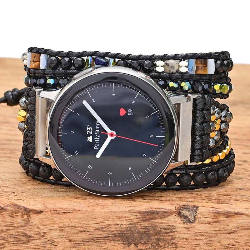 Black Vintage Natural Stone Woven Watch Band - Kaldas Online Shopping