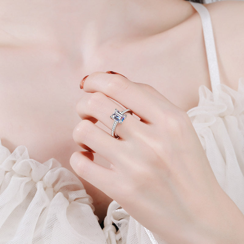 S925 Silver Rectangular Moissanite Ring