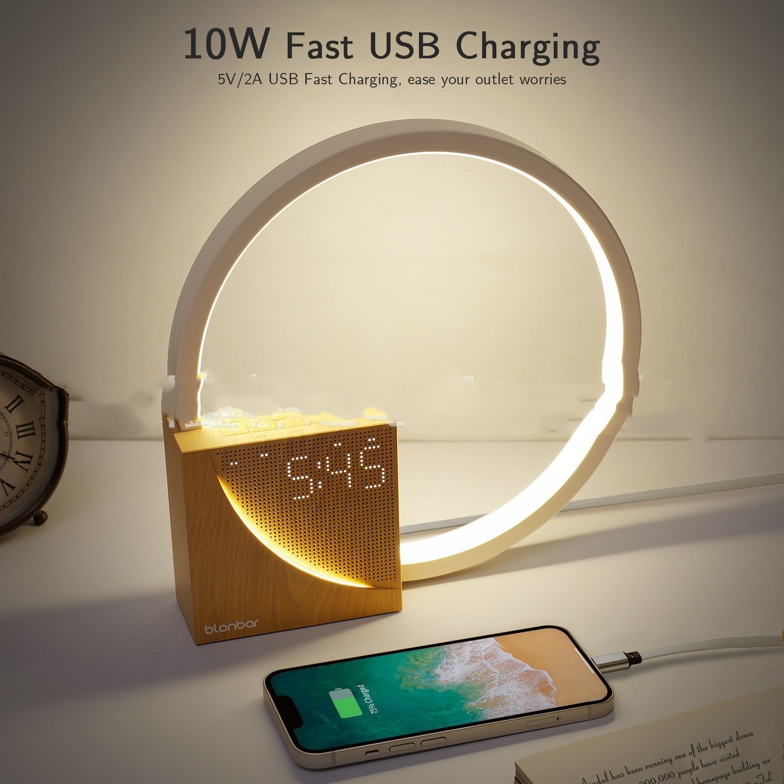 Touch Bedside Lamp with Alarm Clock, Natural Sounds, and Touch Control - Kaldas Online Shopping