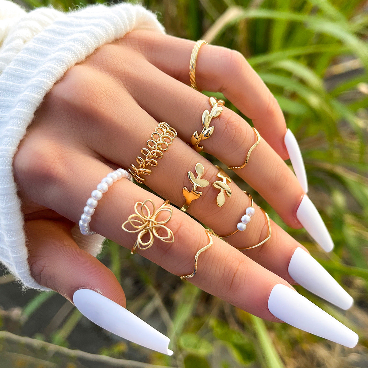 Openwork Flower Ring Set - Kaldas Online Shopping