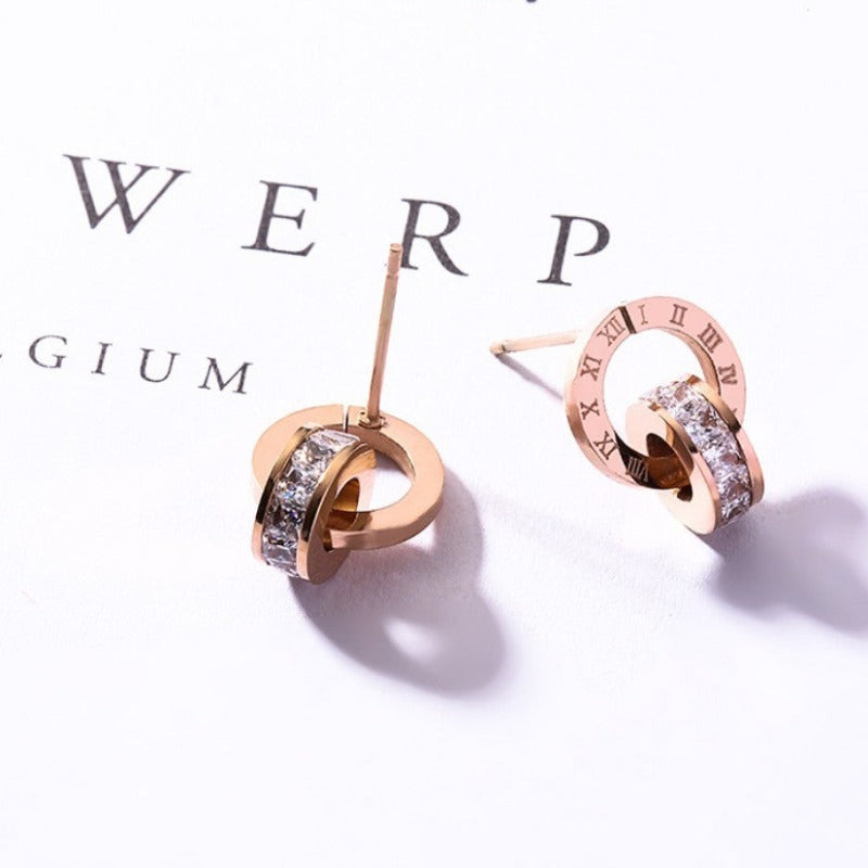 Titanium Steel Roman Numeral Earrings-Bracelet-Necklace set - Kaldas Online Shopping
