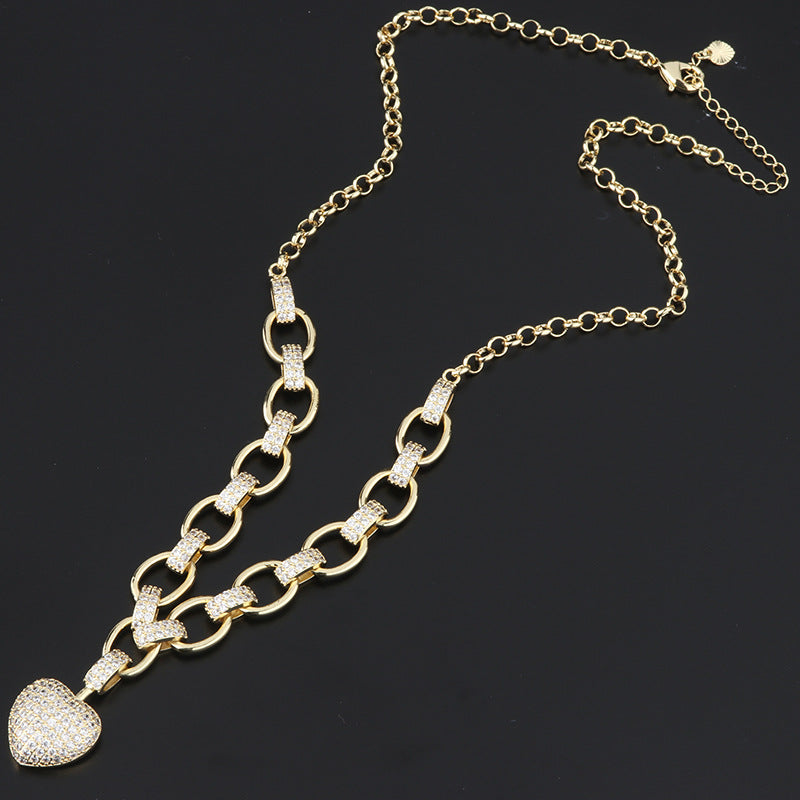 Micro Inlaid Heart-Shaped Necklace - Bracelet Set - Kaldas Online Shopping