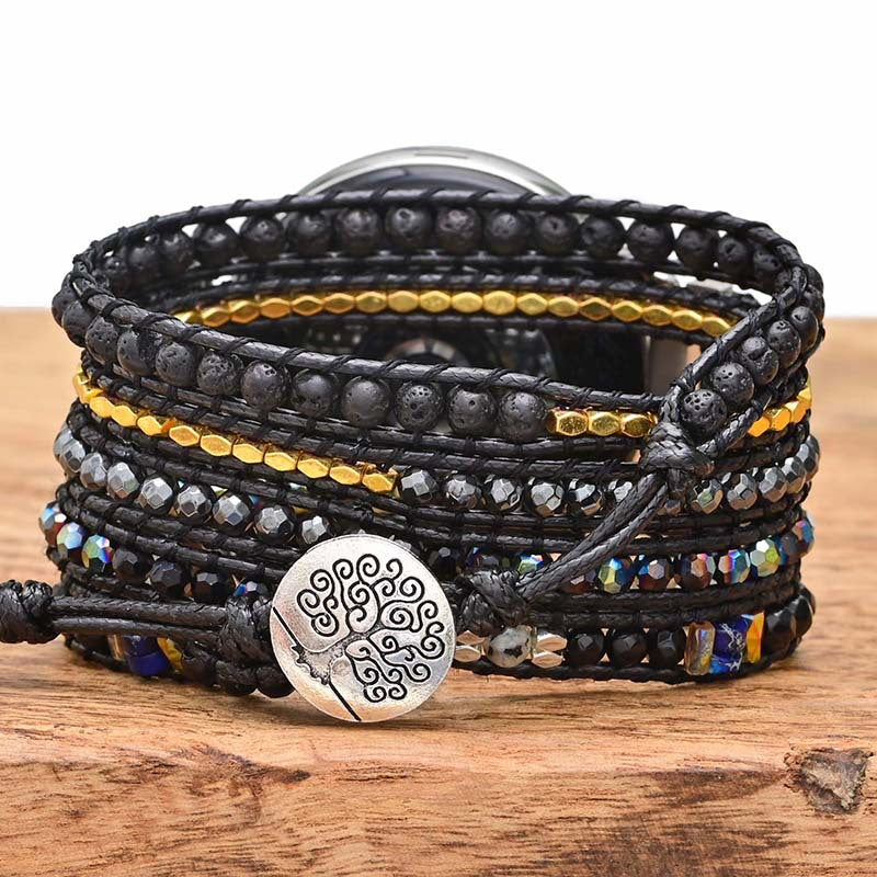 Black Vintage Natural Stone Woven Watch Band - Kaldas Online Shopping