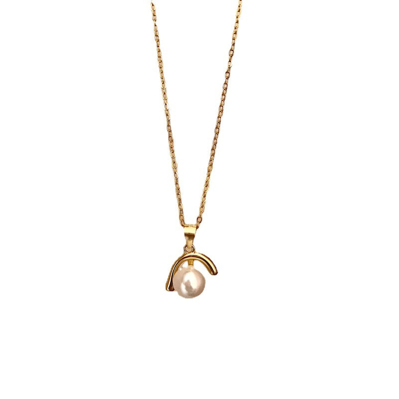 Silver Inverted J-shaped Pearl Necklace - Kaldas Online Shopping