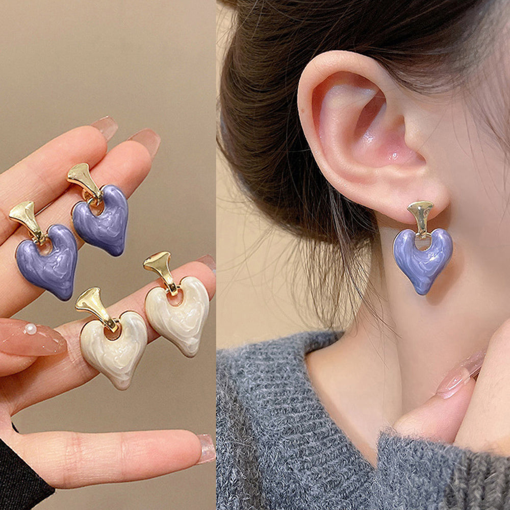 Enamel Heart Dangle Earrings - Kaldas Online Shopping
