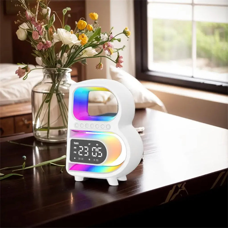 B-Shaped Bluetooth Speaker with Wireless Charger and Rhythm Lighting