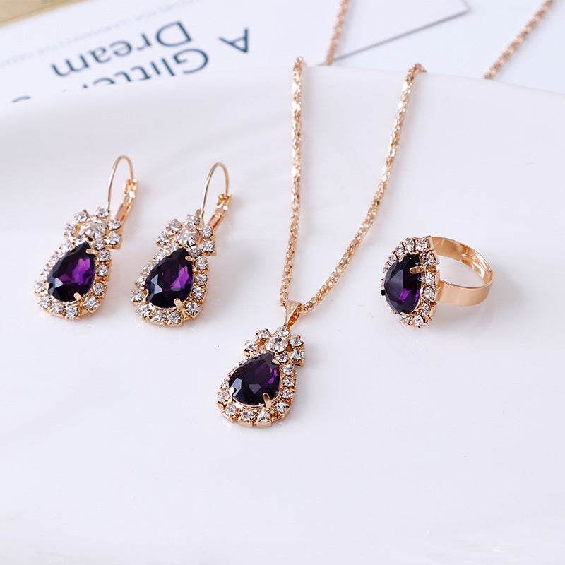 Rhinestone necklace earrings ring set