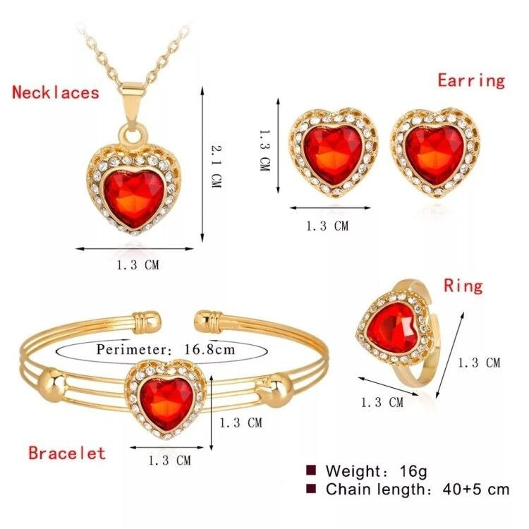 Peach Heart Rhinestone Jewelry Set