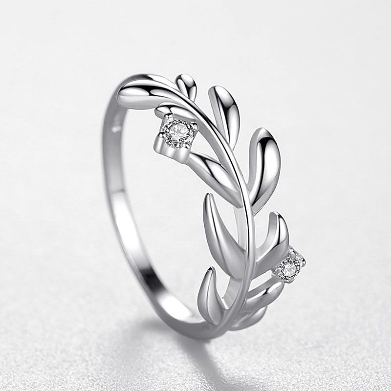 Silver Micro Diamond Leaf Ring - Kaldas Online Shopping