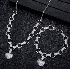 Micro Inlaid Heart-Shaped Necklace - Bracelet Set - Kaldas Online Shopping