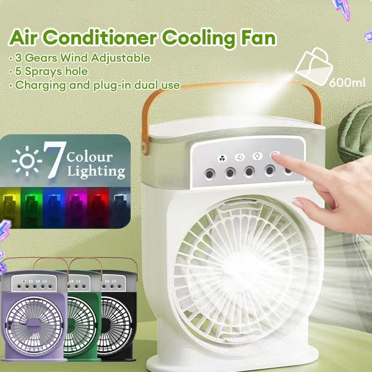 Portable USB Air Cooler with Sprays, Colorful Light, and Humidifier