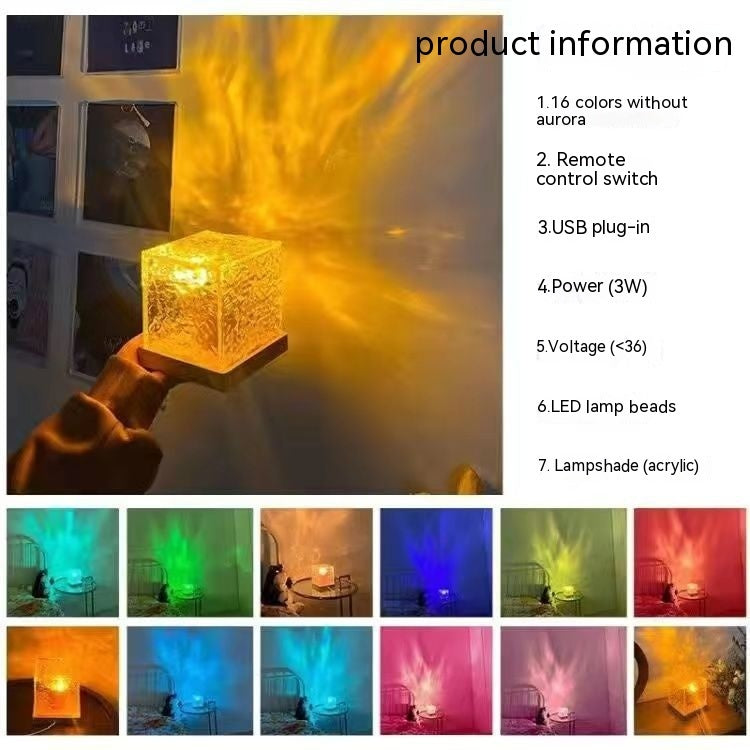16-Color LED Water Ripple Crystal Table Lamp: USB Rotating Projection & RGB Dimmable Night Light - Kaldas Online Shopping