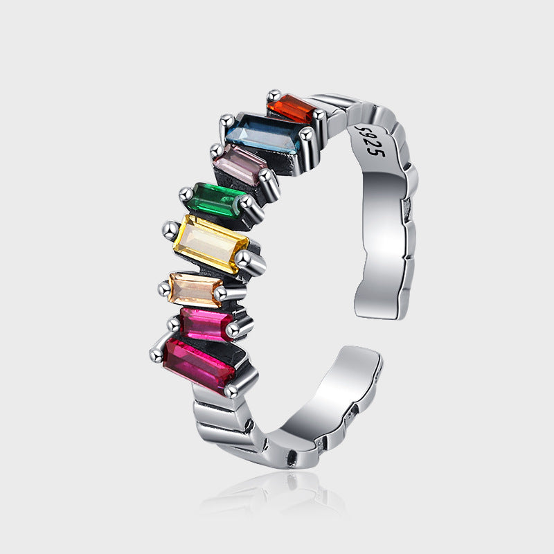 S925 Silver Colorful Zircon Ring