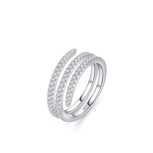 S925 Sterling Silver Double Layer Rhinestone Ring