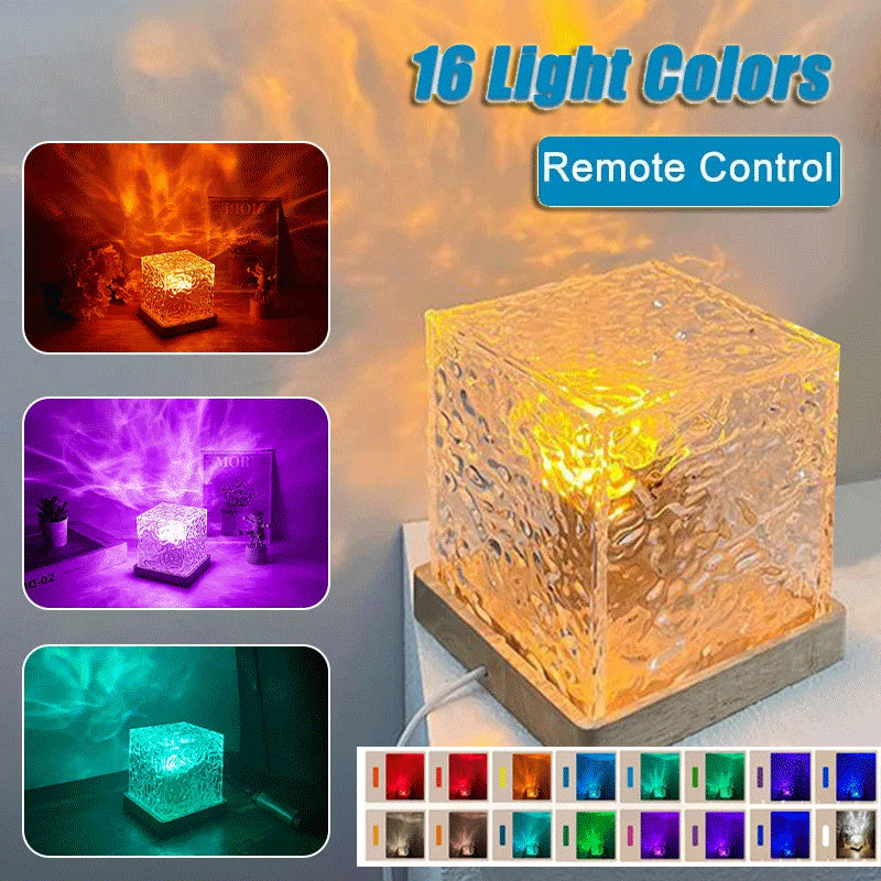 16-Color LED Water Ripple Crystal Table Lamp: USB Rotating Projection & RGB Dimmable Night Light - Kaldas Online Shopping