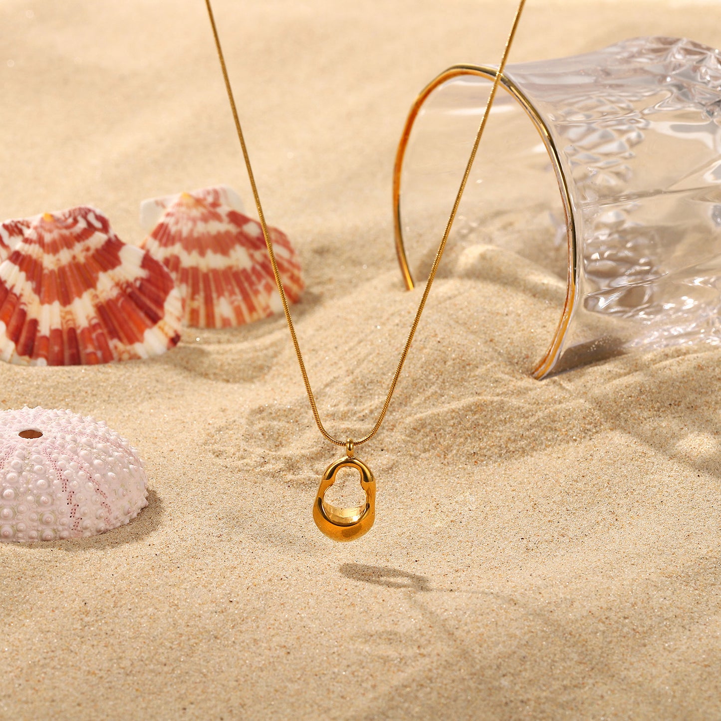 Stainless Steel Hollow Oval Necklace - Kaldas Online Shopping