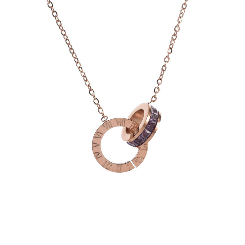 Rhinestone Titanium Steel Roman Numeral Necklace