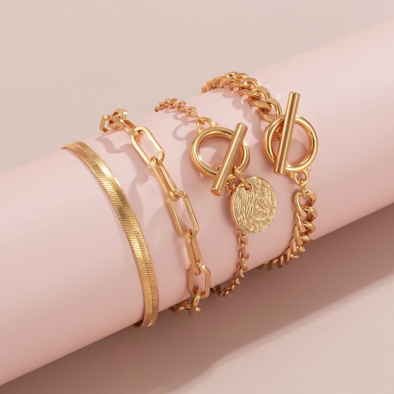 Metal Wind Hollow Chain 4 Bracelets Set