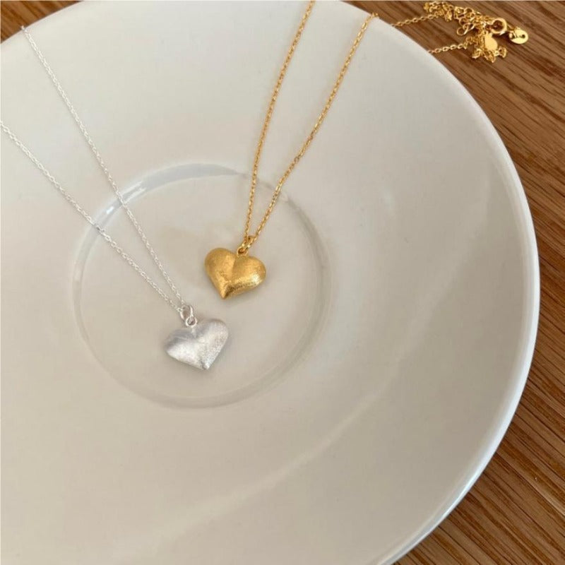 S925 Sterling Silver Brushed Heart Necklace - Kaldas Online Shopping