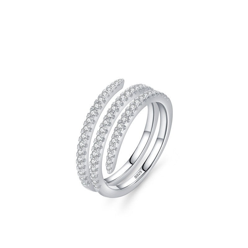 S925 Sterling Silver Double Layer Rhinestone Ring