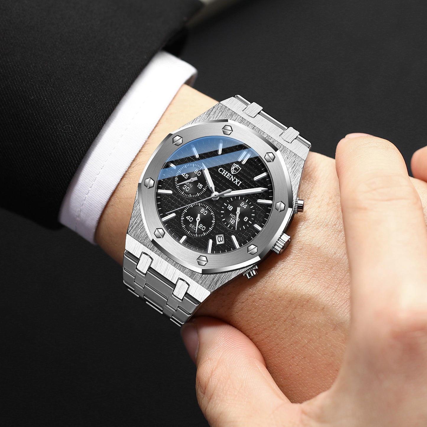 Men's Steel Band Waterproof Quartz Watch