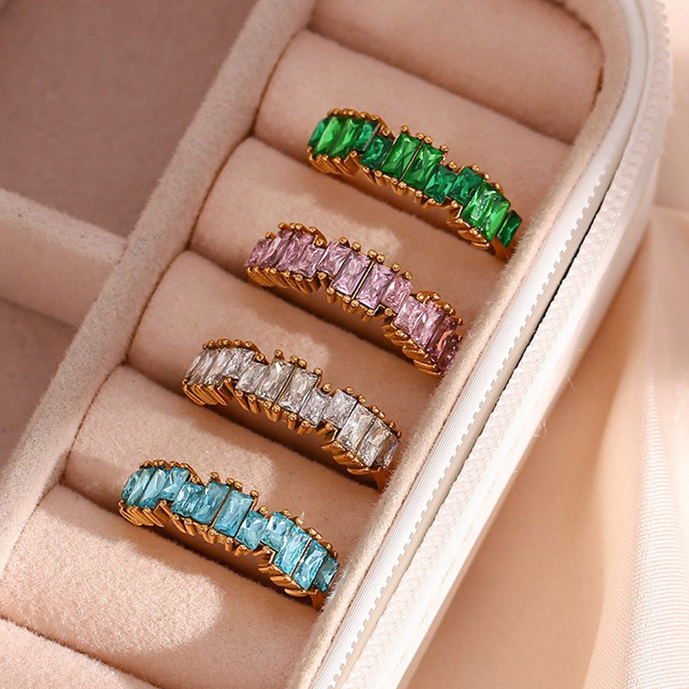 Stainless Steel Rectangular Zircon Ring - Kaldas Online Shopping