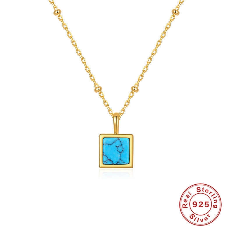 Sterling Silver Square Natural Stone Necklace - Kaldas Online Shopping