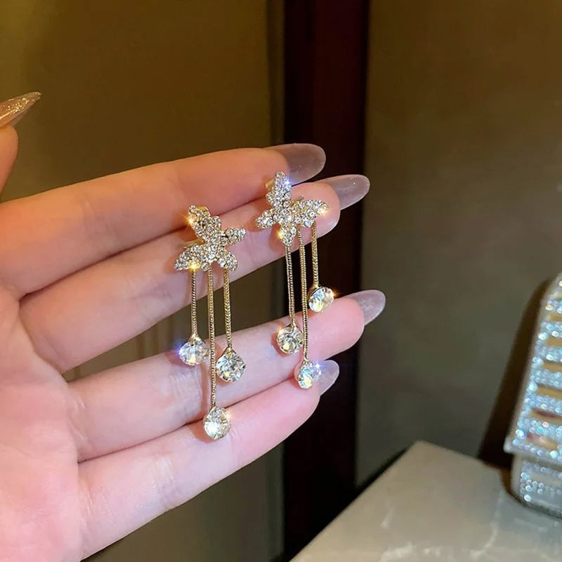 Shiny Butterfly Rhinestone Earrings