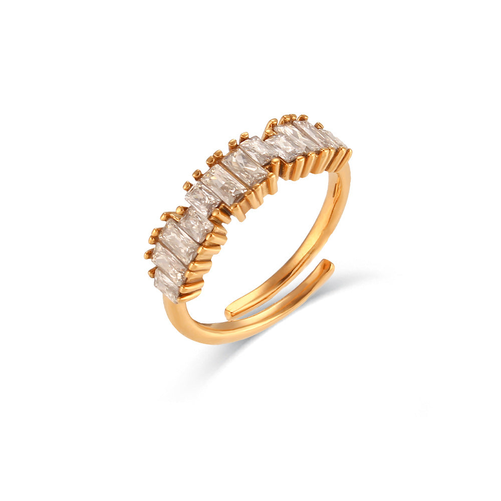 Stainless Steel Rectangular Zircon Ring - Kaldas Online Shopping