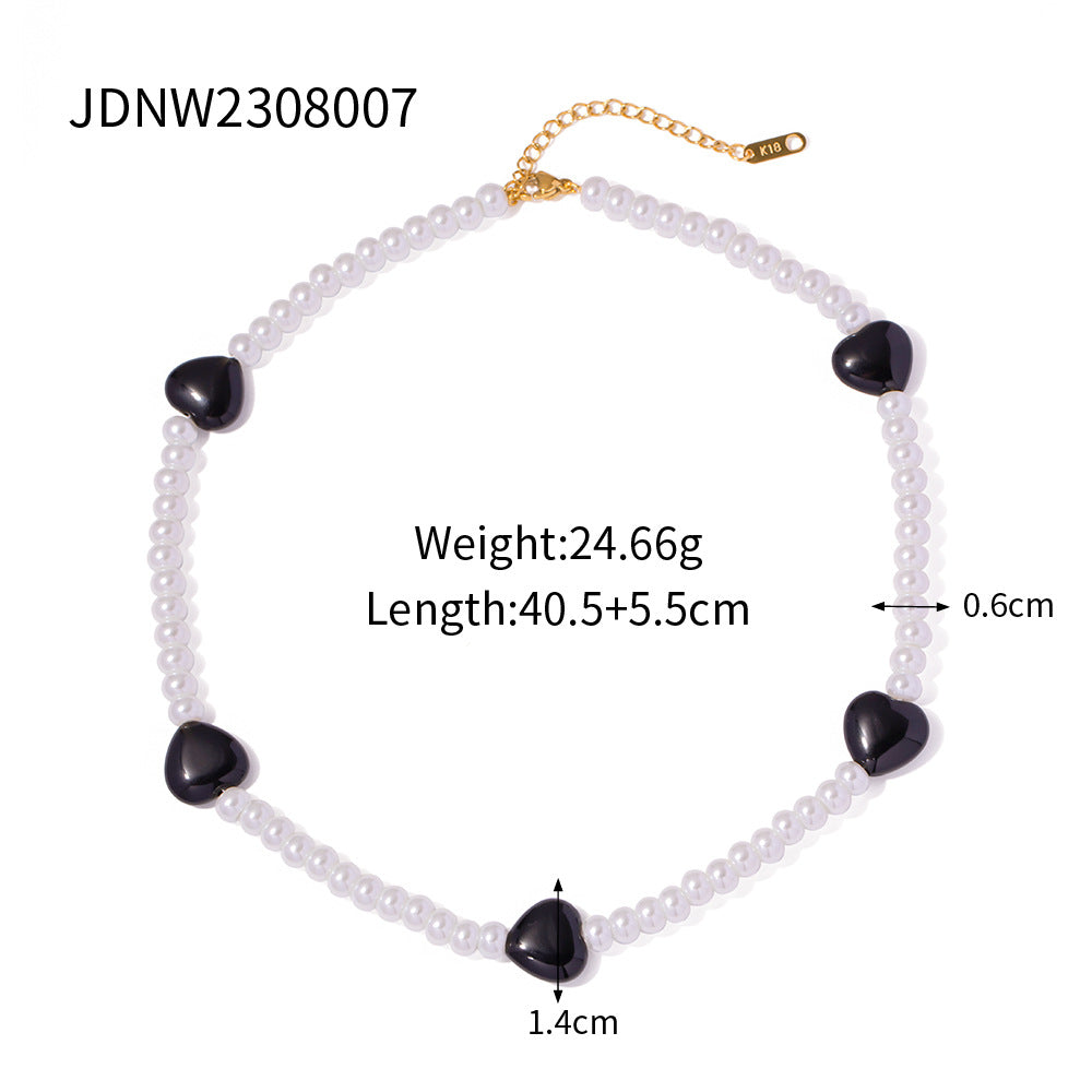Black Heart-shaped Glass Pearl Necklace